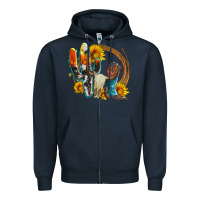 Navy western cactus bullskull and boots with sunflowers and serape leopard Zipper Hoodie - Artiststas