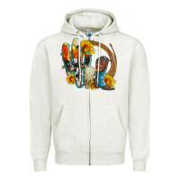 Oatmeal Heather western cactus bullskull and boots with sunflowers and serape leopard Zipper Hoodie - Artiststas