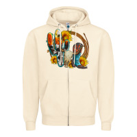 Sandshell western cactus bullskull and boots with sunflowers and serape leopard Zipper Hoodie - Artiststas