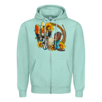 Seafoam western cactus bullskull and boots with sunflowers and serape leopard Zipper Hoodie - Artiststas
