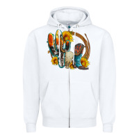 White western cactus bullskull and boots with sunflowers and serape leopard Zipper Hoodie - Artiststas