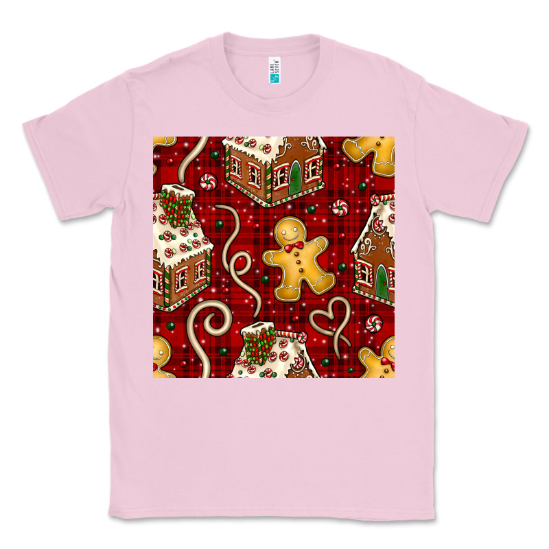 Christmas Gingerbread Cookie House Seamless Pattern Classic Tee by BundleAndBundleShop | Teevron