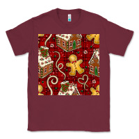 Burgundy christmas gingerbread cookie house seamless pattern Classic Tee - BundleAndBundleShop