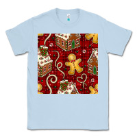 Dusty Blue christmas gingerbread cookie house seamless pattern Classic Tee - BundleAndBundleShop