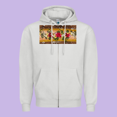 Western  Leopardfloral Licanse Plate Zipper Hoodie Designed By Artiststas