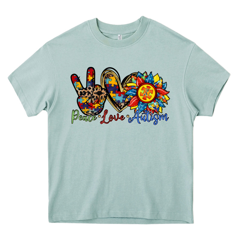 Peace Love Autism Sunflower Heavy Core Tee by RacoonDesign | Teevron