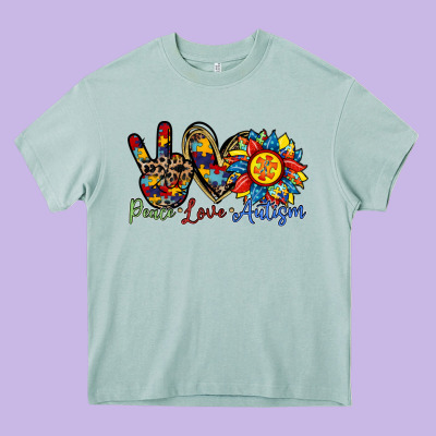Peace Love Autism Sunflower Heavy Core Tee Designed By Racoondesign