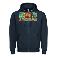 Navy western wild and sunflower leopard turquoise cowhide licanse plate Zipper Hoodie - Artiststas