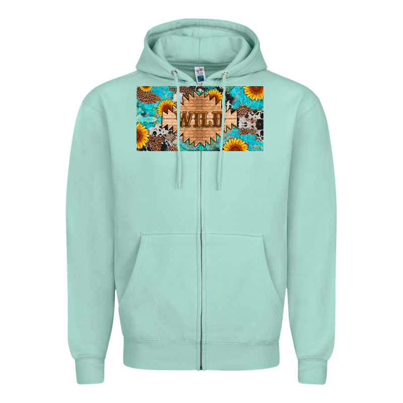 Western Wild And Sunflower Leopard Turquoise Cowhide Licanse Plate Zipper Hoodie by Artiststas | Teevron