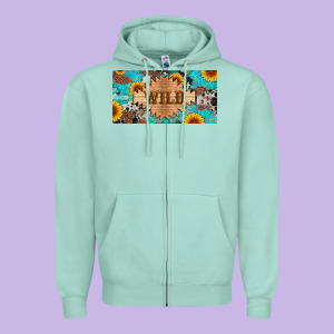 Western Wild And Sunflower Leopard Turquoise Cowhide Licanse Plate Zipper Hoodie Designed By Artiststas