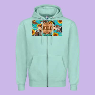 Western Wild And Sunflower Leopard Turquoise Cowhide Licanse Plate Zipper Hoodie Designed By Artiststas