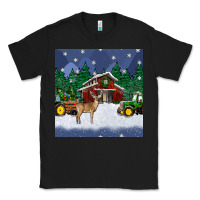 Black christmas town and farm tractor seamless pattern Classic Tee - BundleAndBundleShop