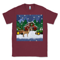 Burgundy christmas town and farm tractor seamless pattern Classic Tee - BundleAndBundleShop