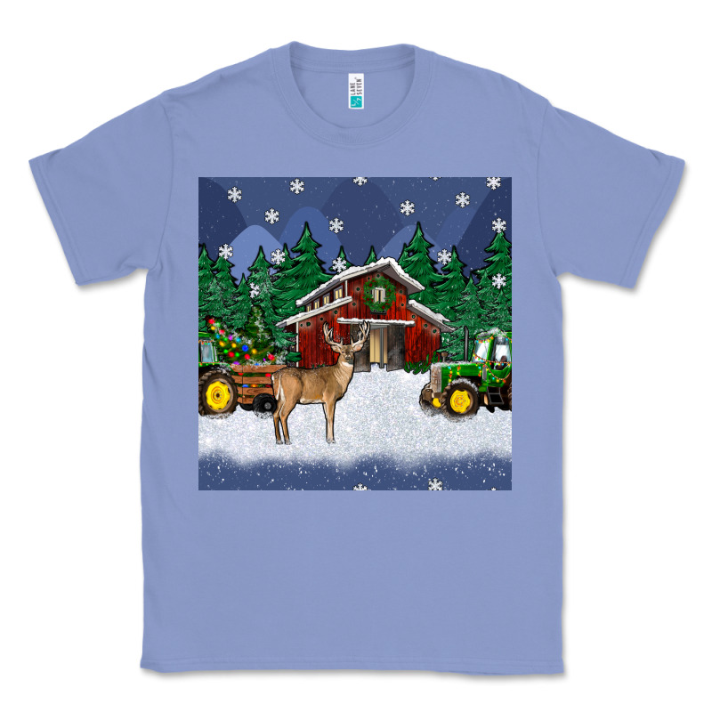 Christmas Town And Farm Tractor Seamless Pattern Classic Tee by BundleAndBundleShop | Teevron