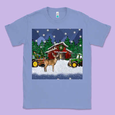 Christmas Town And Farm Tractor Seamless Pattern Classic Tee Designed By Bundleandbundleshop
