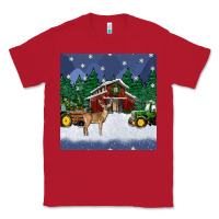 Red christmas town and farm tractor seamless pattern Classic Tee - BundleAndBundleShop