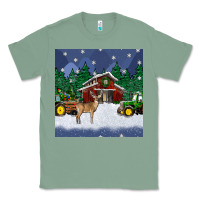 Sage christmas town and farm tractor seamless pattern Classic Tee - BundleAndBundleShop