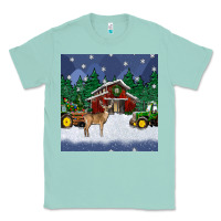 Seafoam christmas town and farm tractor seamless pattern Classic Tee - BundleAndBundleShop