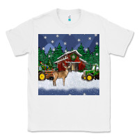 White christmas town and farm tractor seamless pattern Classic Tee - BundleAndBundleShop