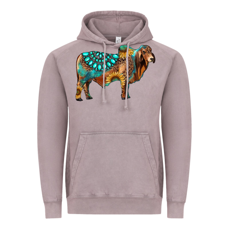 Brahman Bull Gemstone Turquoise And Sunflower Vintage Hoodie by RanaPortraitStore | Teevron