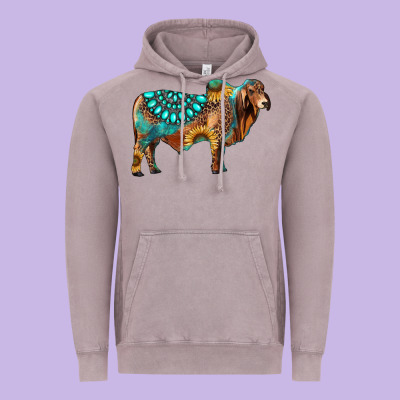 Brahman Bull Gemstone Turquoise And Sunflower Vintage Hoodie Designed By Ranaportraitstore