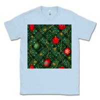 Dusty Blue christmas ornaments seamless  pattern Classic Tee - BundleAndBundleShop