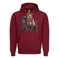 Burgundy mama bear and baby bear Zipper Hoodie - Artiststas