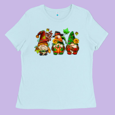Fall Gnomes With Pumpkin Pie Ladies Tee Designed By Adodesignshop