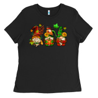 Black fall gnomes with pumpkin pie Ladies Tee - AdoDesignShop