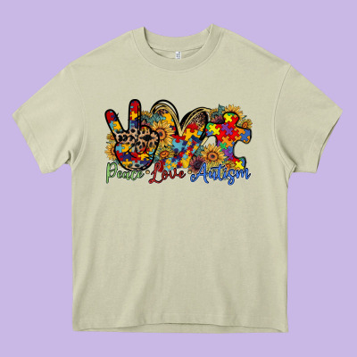 Peace Love Autism Heavy Core Tee Designed By Racoondesign