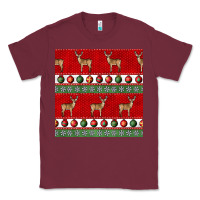 Burgundy christmas deer and ornaments seamless pattern Classic Tee - BundleAndBundleShop