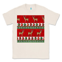 Natural christmas deer and ornaments seamless pattern Classic Tee - BundleAndBundleShop