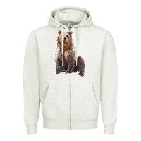 Oatmeal Heather bear Zipper Hoodie - Artiststas
