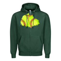 Sports Green softball patch Zipper Hoodie - AdoDesignShop
