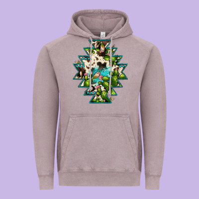 Aztec  Cowhide Cactus Gemstone Vintage Hoodie Designed By Jahusdesignshop