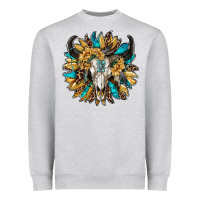 Heather Grey bull skull with sunflower Heavyweight Sweatshirt - RanaPortraitStore