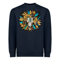 Navy bull skull with sunflower Heavyweight Sweatshirt - RanaPortraitStore
