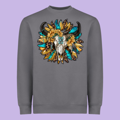 Bull Skull With Sunflower Heavyweight Sweatshirt Designed By Ranaportraitstore