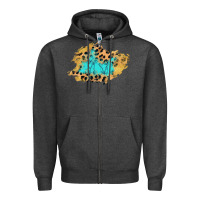 Charcoal Heather glitter leopard turquoise patch Zipper Hoodie - AdoDesignShop
