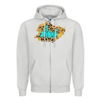 Dove Grey glitter leopard turquoise patch Zipper Hoodie - AdoDesignShop