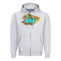 Heather Grey glitter leopard turquoise patch Zipper Hoodie - AdoDesignShop