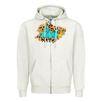 Oatmeal Heather glitter leopard turquoise patch Zipper Hoodie - AdoDesignShop