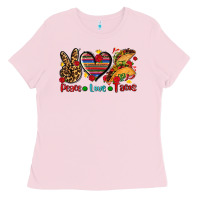 Bubblegum Pink peace love tacos Ladies Tee - AdoDesignShop
