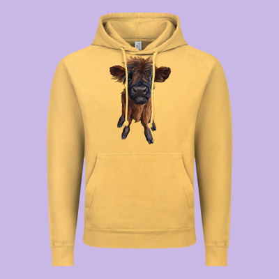 Highland Cow Calf Vintage Hoodie Designed By Ranaportraitstore