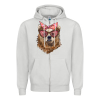 Dove Grey mama bear with glasses and bandana Zipper Hoodie - Artiststas