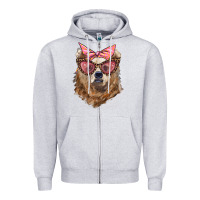 Heather Grey mama bear with glasses and bandana Zipper Hoodie - Artiststas