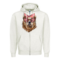 Oatmeal Heather mama bear with glasses and bandana Zipper Hoodie - Artiststas