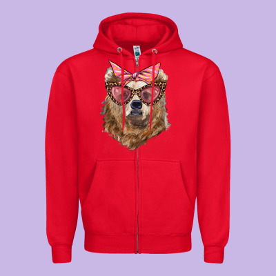 Mama Bear With Glasses And Bandana Zipper Hoodie Designed By Artiststas