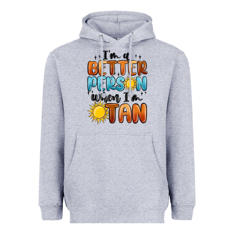 I'm Better Person When I'm Tan Heavyweight Hoodie by MaliasSmallBusiness | Teevron