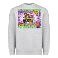 Heather Grey Halloween School Bus Heavyweight Sweatshirt - texasbilliewilder